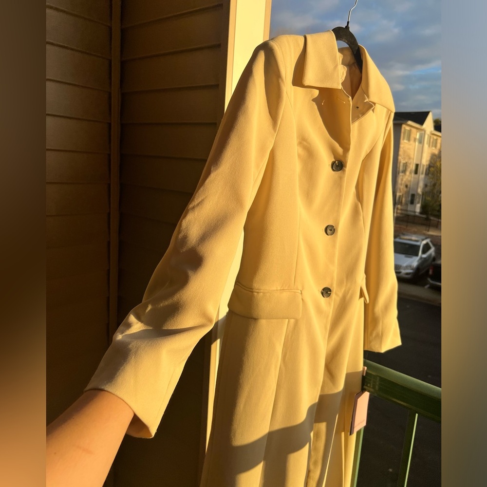 🆕🌾Avec Les Filles Anthropologie Tan Long Fitted Coat Breasted Classic Outerwear - Picture 9 of 17